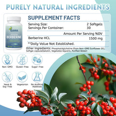 Nutrition facts panel of Sahha Liposomal Berberine HCL 1500mg