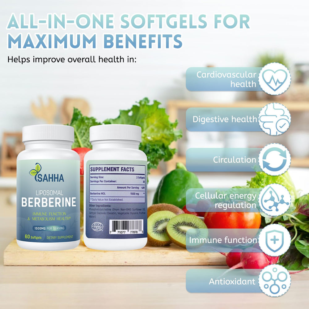 Illustration highlighting antioxidant properties of Sahha Liposomal Berberine