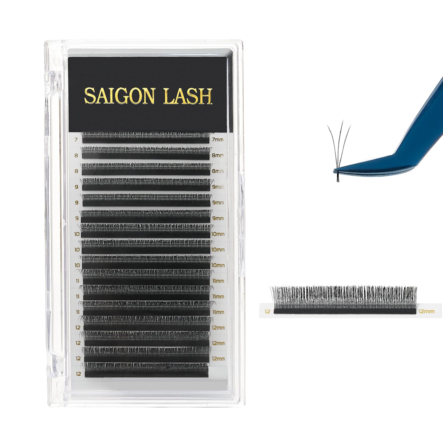 SAIGON LASH 3D wispy premade fans closeup for versatile texture and length options