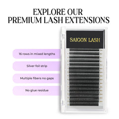 SAIGON LASH premade fans closeup showing easy application and lightweight, natural-feel lashes