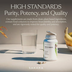 Sakara Complete Probiotic bottle in daily routine context for women.