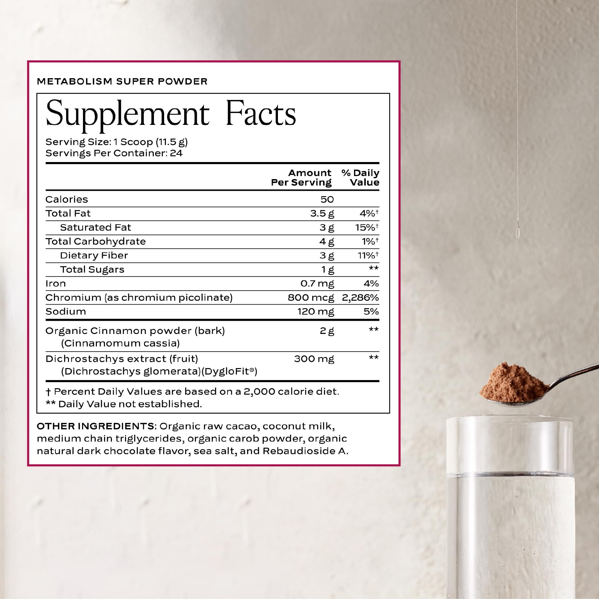 Close-up of Sakara Metabolism Super Powder packaging