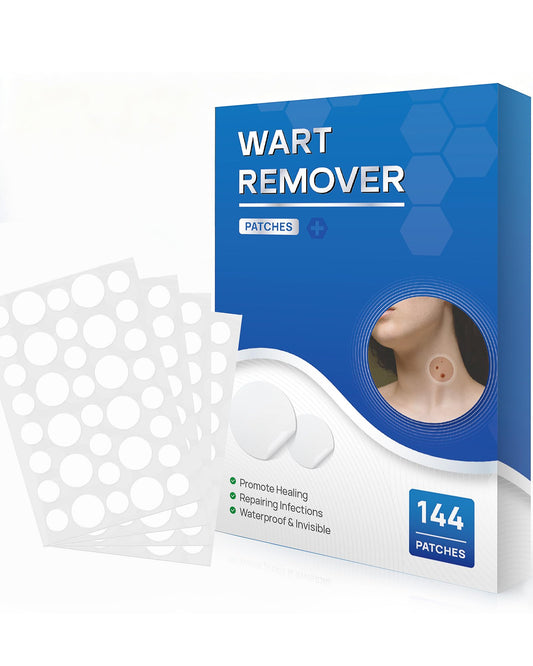 SAKIMA Wart Remover Patches packaging shows a practical 144-count kit for wart care
