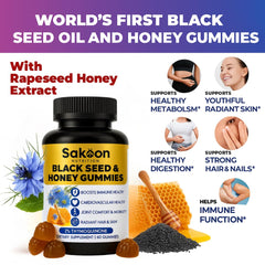 Close-up of Sakoon Black Seed Oil Gummies with Honey