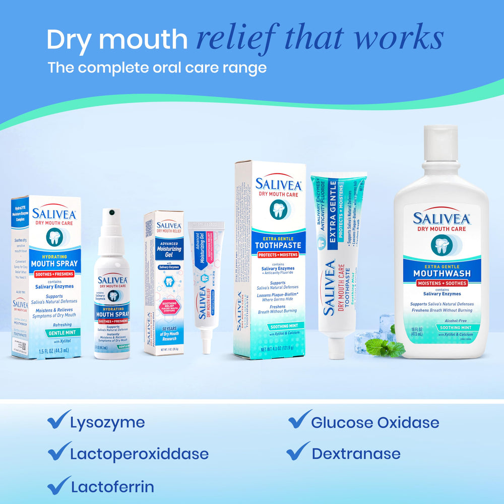 Two SALIVEA dry mouth mouthwash bottles indicating 2-pack