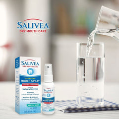 Person applying SALIVEA Dry Mouth Spray in the mouth