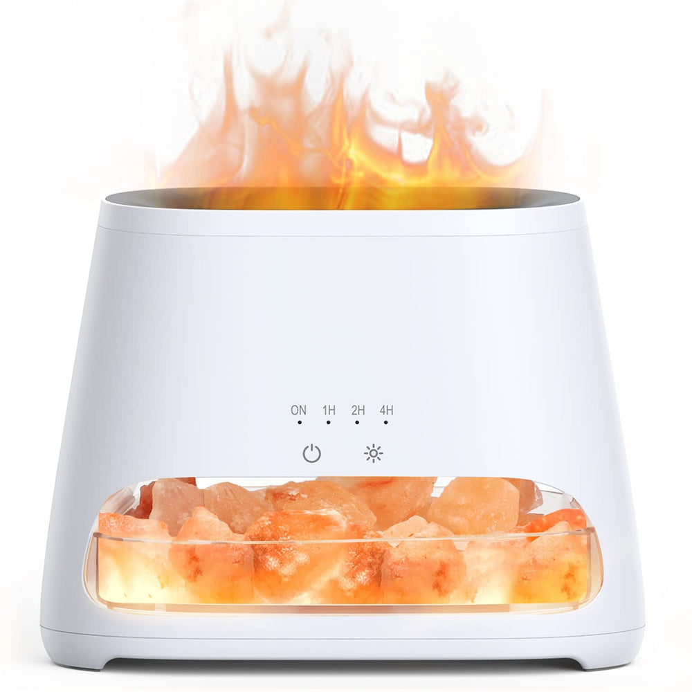 SALKING 2-in-1 Himalayan salt lamp and diffuser in white with ambient glow - full product view
