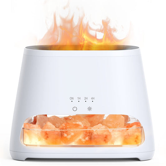 SALKING 2-in-1 Himalayan salt lamp and diffuser in white with ambient glow - full product view