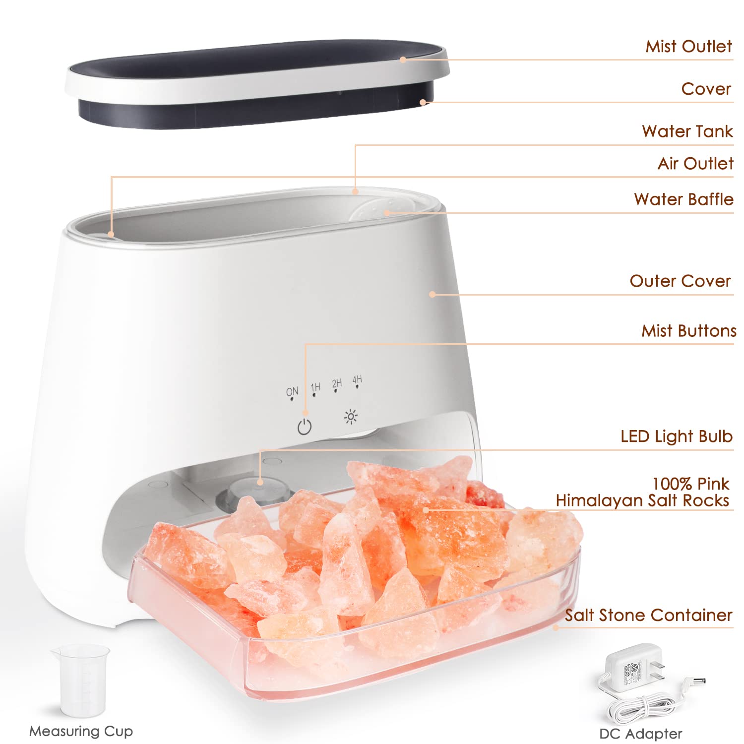Separate salt crystal chamber with adjustable brightness levels