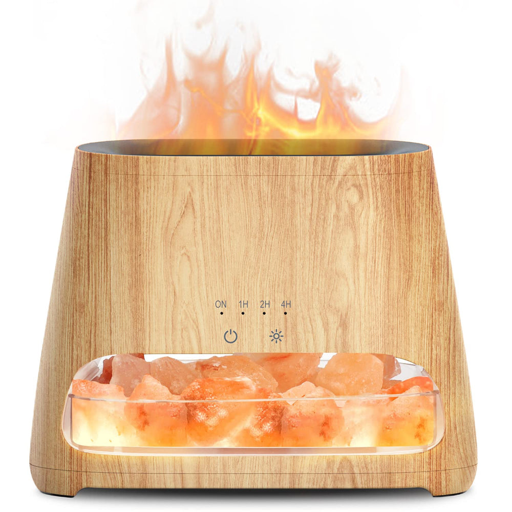 SALKING 2-in-1 Himalayan Salt Lamp and Essential Oil Diffuser with wooden grain base