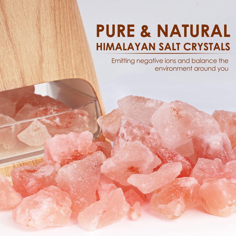 Close-up of SALKING 2-in-1 Himalayan Salt Lamp and diffuser on wooden grain