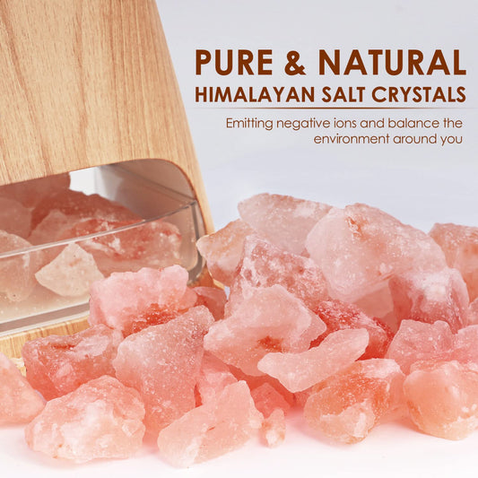 Close-up of SALKING 2-in-1 Himalayan Salt Lamp and diffuser on wooden grain