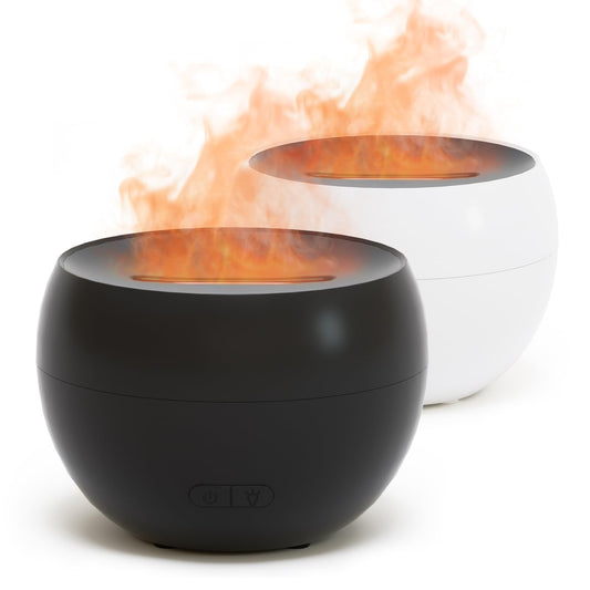 SALKING 2 Pack Flame Diffusers Black and White displayed together on a living room table
