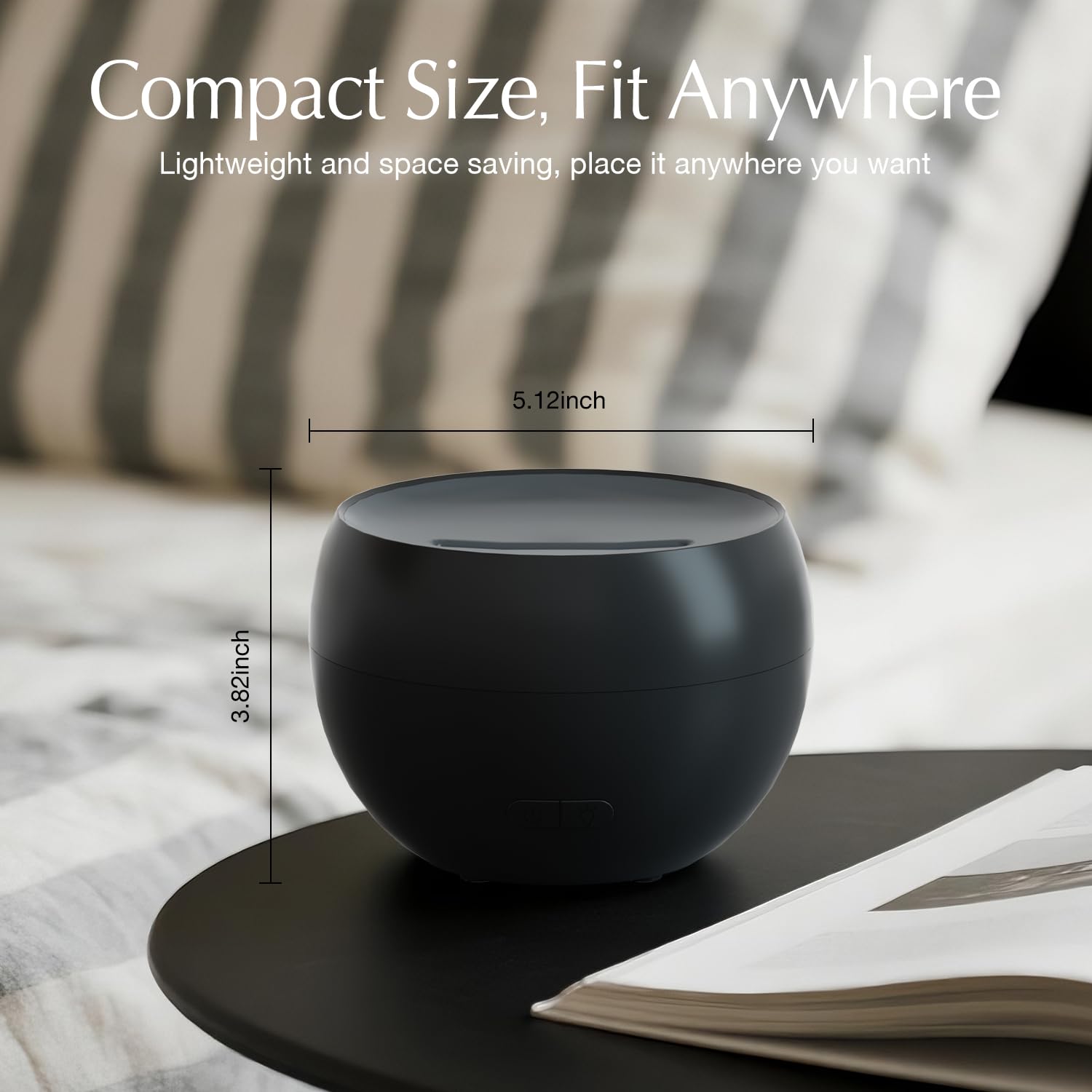 Product shown on a modern bedside table in a bedroom setup