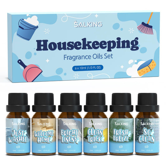 Six-pack lineup of SALKING housekeeping fragrance oils