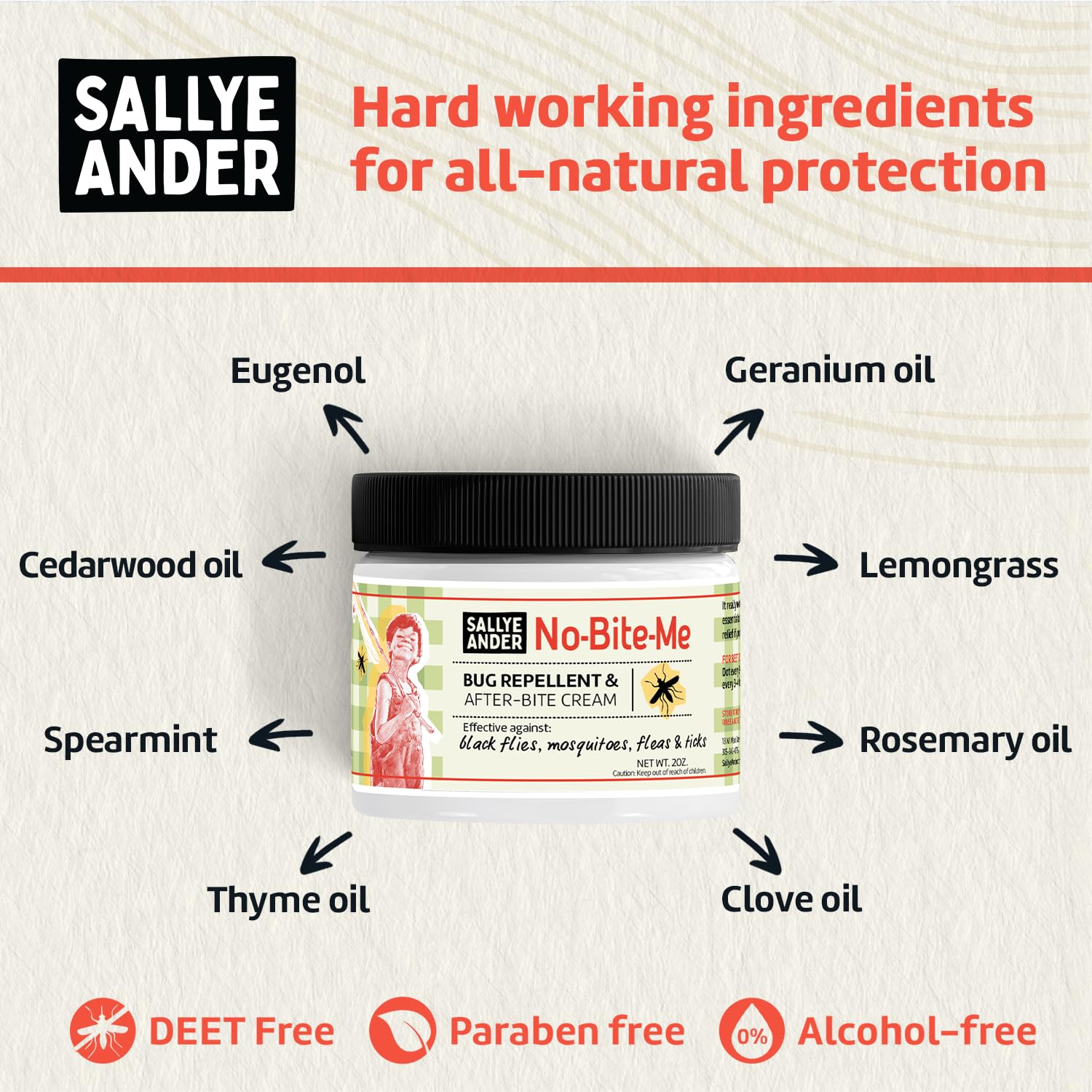 SALLYEANDER No Bite Me cream tube—soothes itching after bites with natural beeswax moisture