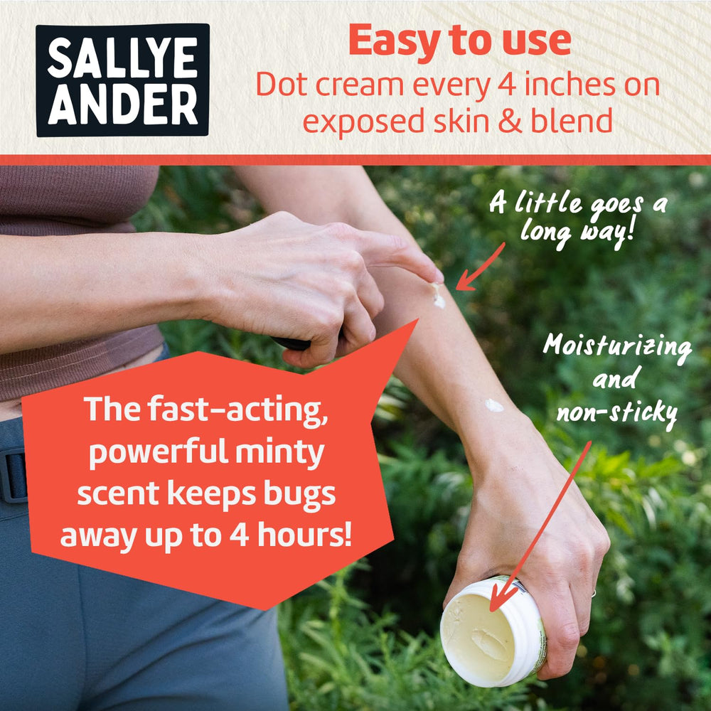SALLYEANDER No Bite Me lemongrass mint cedarwood oils bottle—natural scent supports outdoor adventures