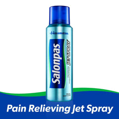 Close-up of Salonpas Jet Spray 4 oz label.