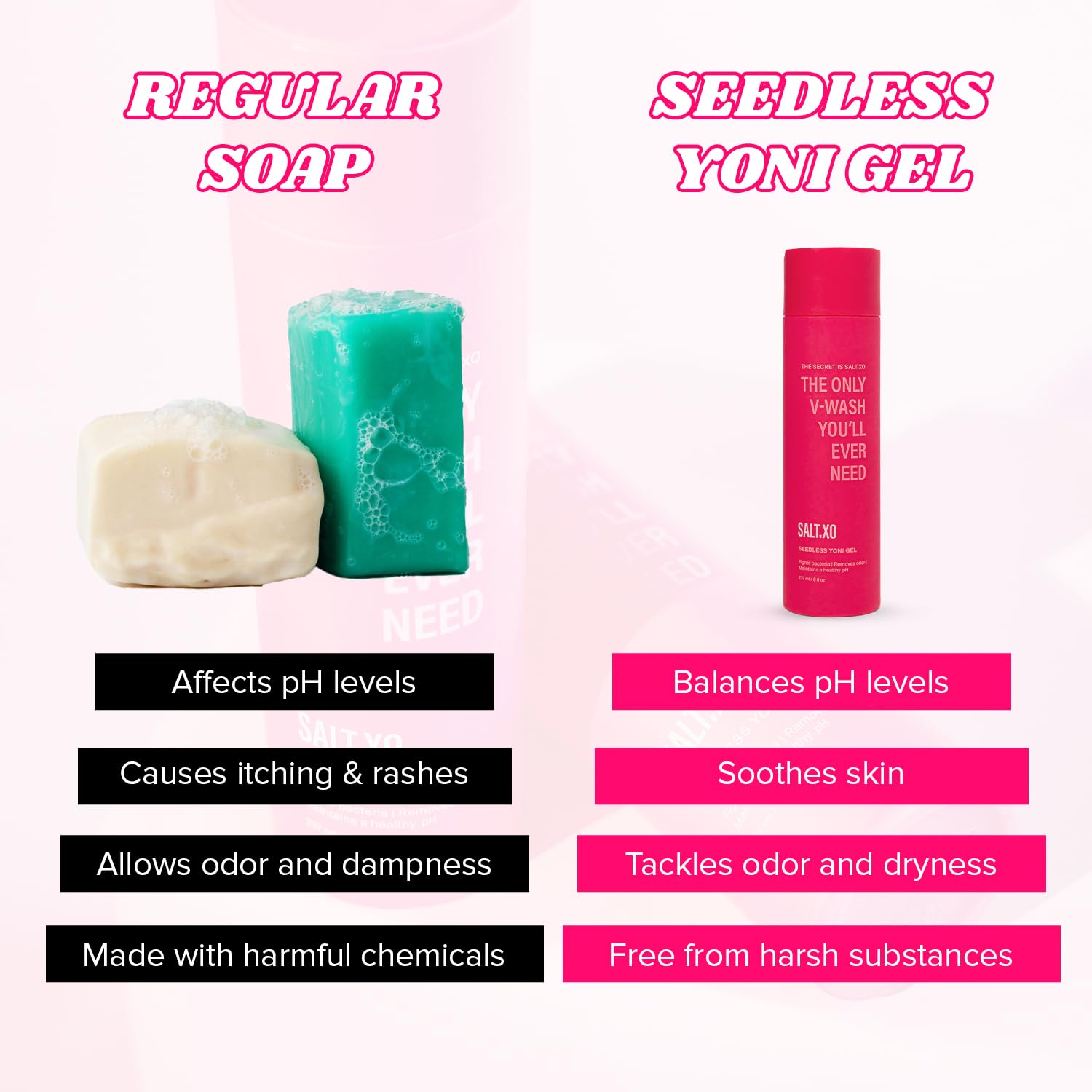 salt.xo Seedless Yoni Gel Wash cruelty-free label on packaging
