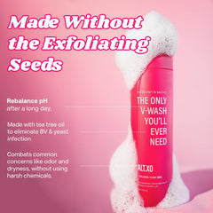 salt.xo Seedless Yoni Gel Wash foamy lather shown for gentle cleansing