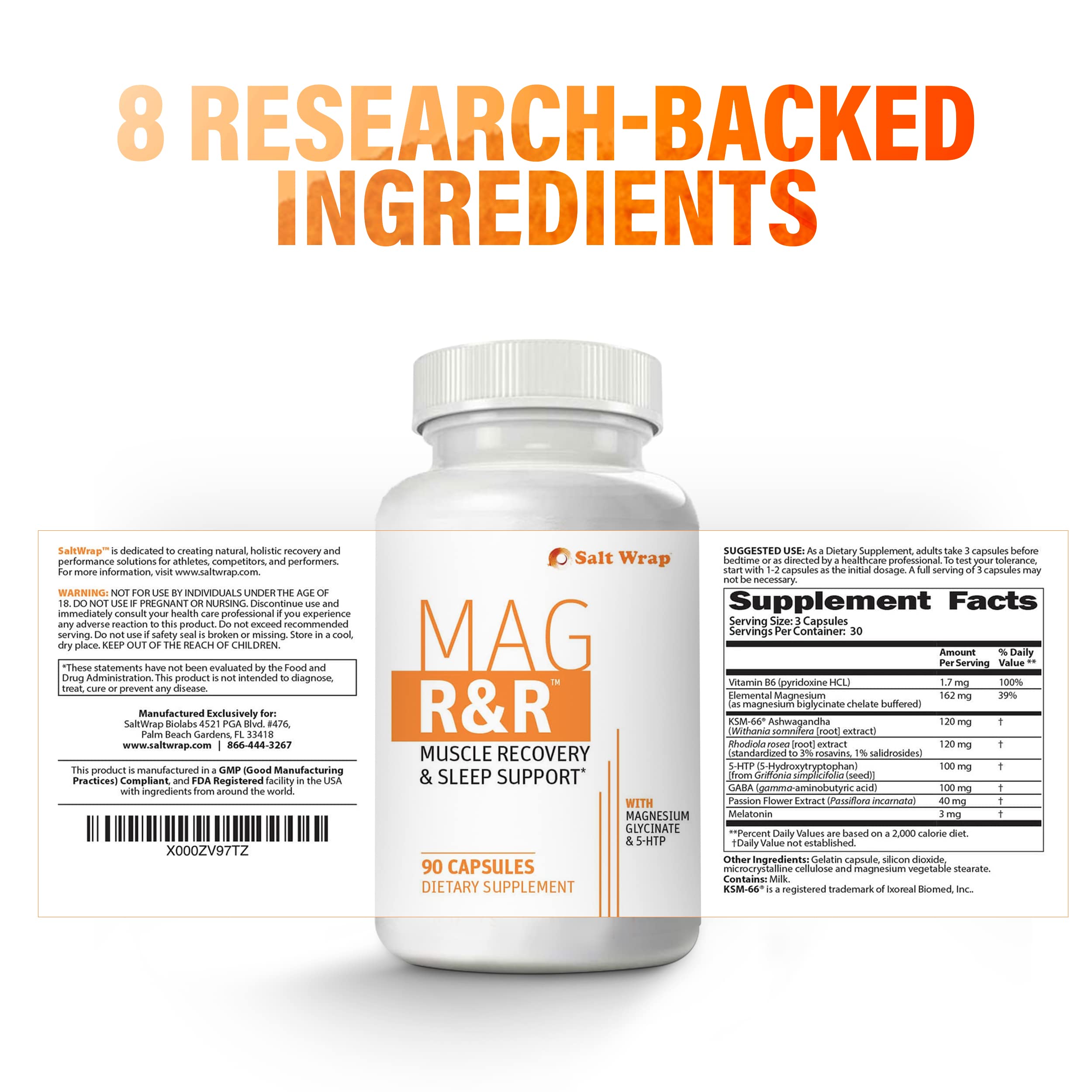 SaltWrap Mag R&R pour of capsules illustrating easy nightly routine.