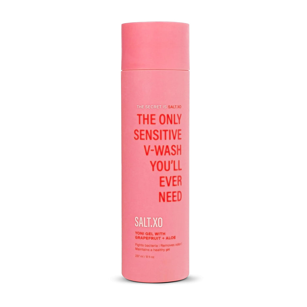 SALT.XO Grapefruit Yoni Wash bottle emphasizes gentle cleansing for sensitive skin