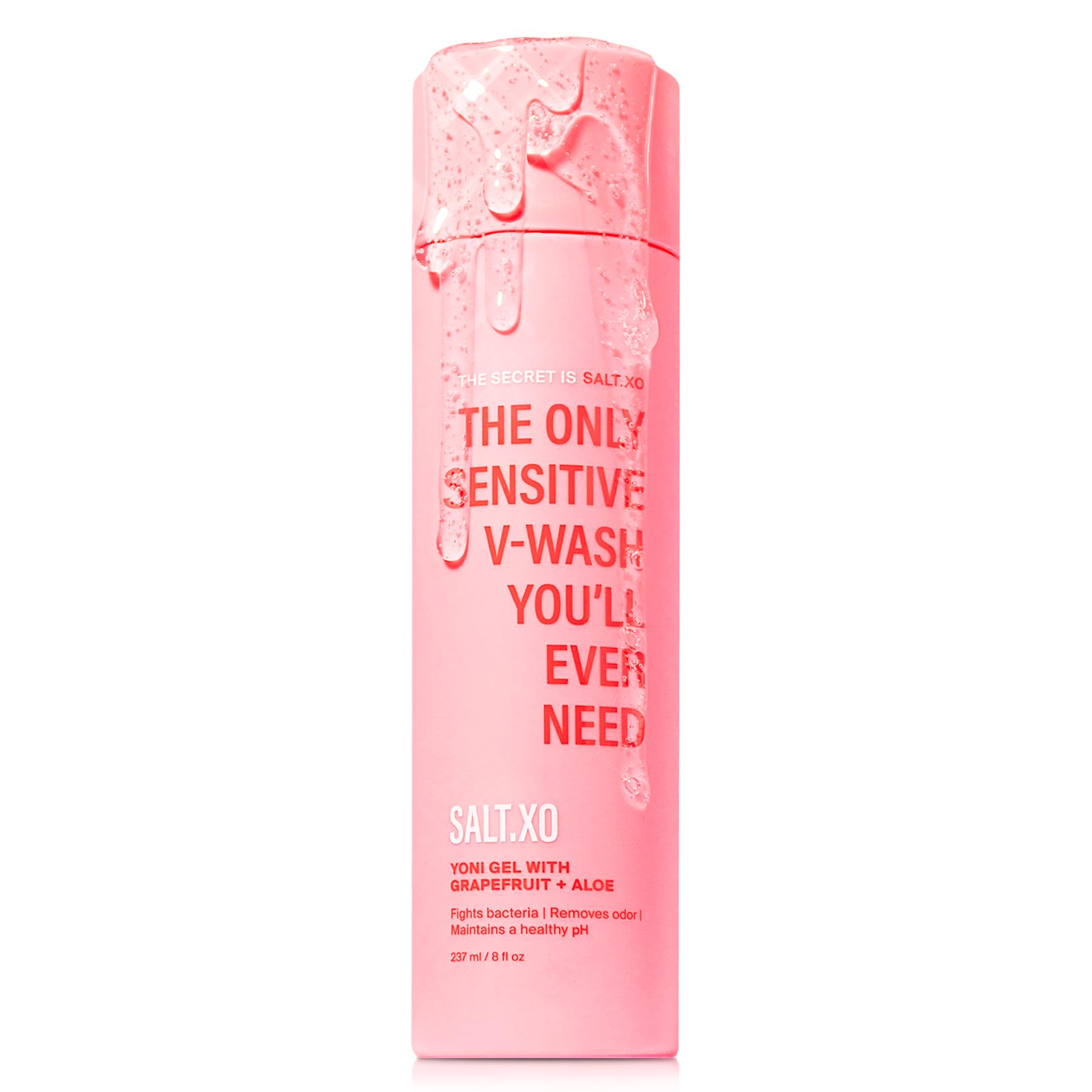 SALT.XO Grapefruit Yoni Wash packaging on shelf signals fragrance-free formula