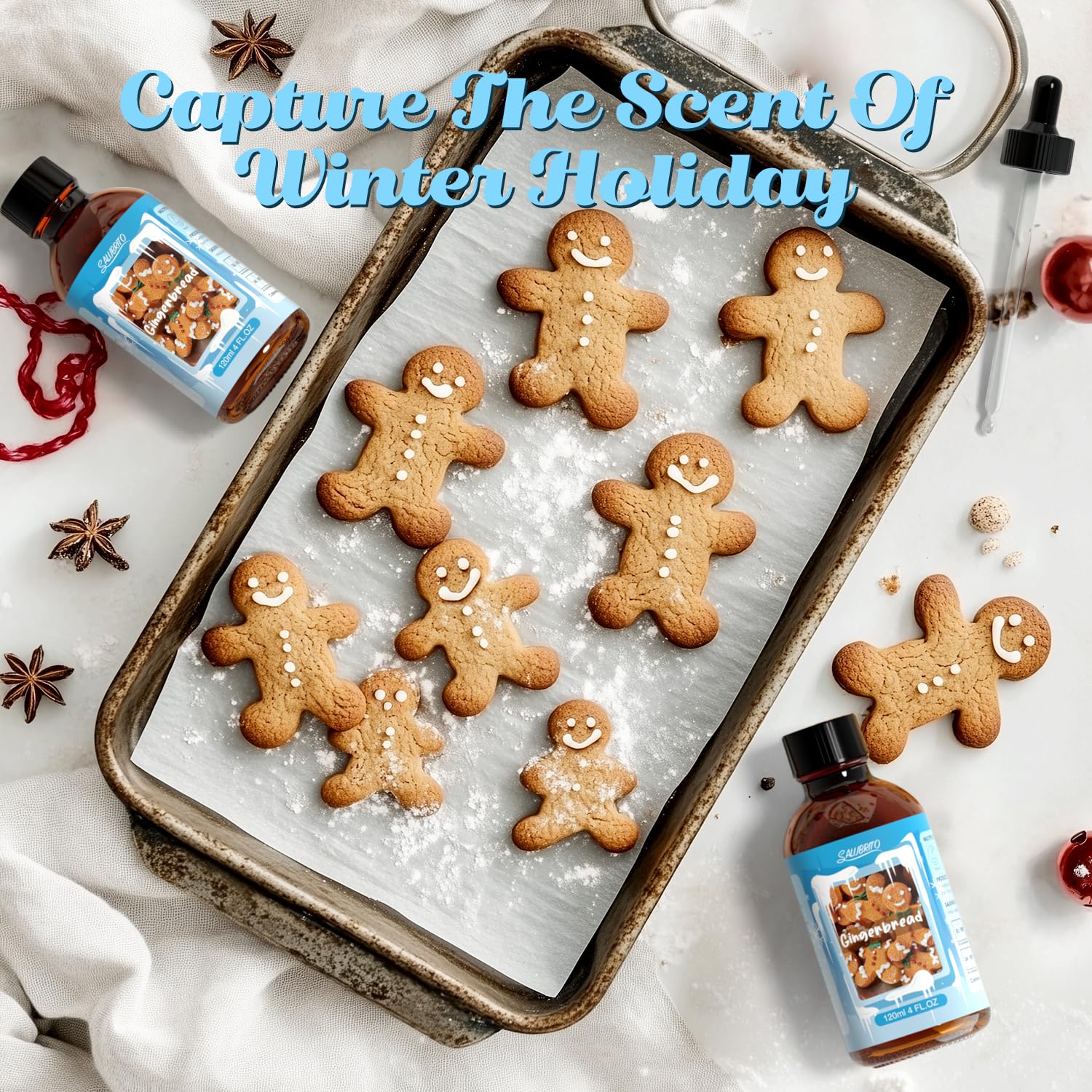 Gingerbread spices: ginger, cinnamon, and nutmeg arrangement