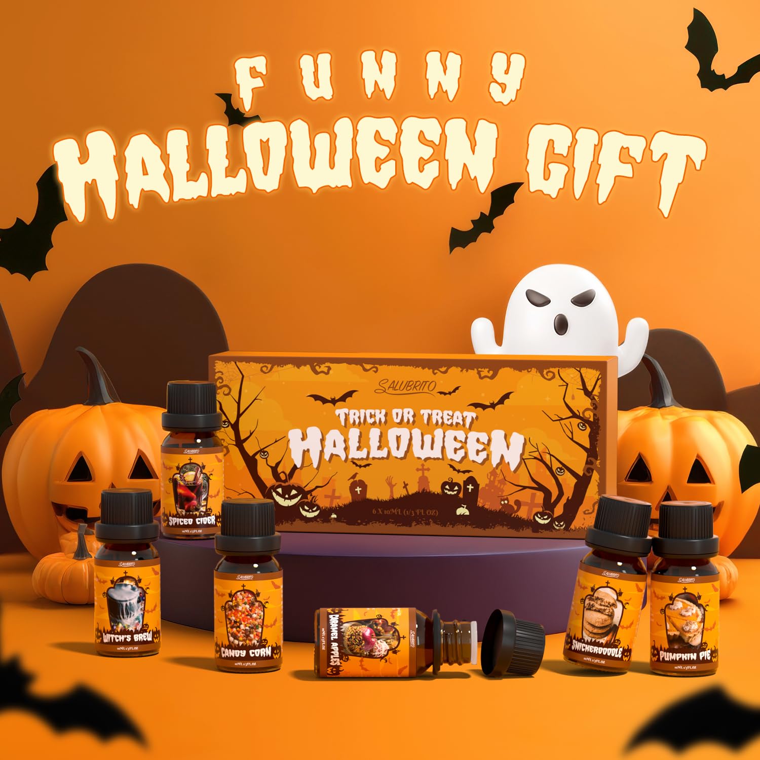 Gift-ready SALUBRITO Halloween fragrance oils set with packaging
