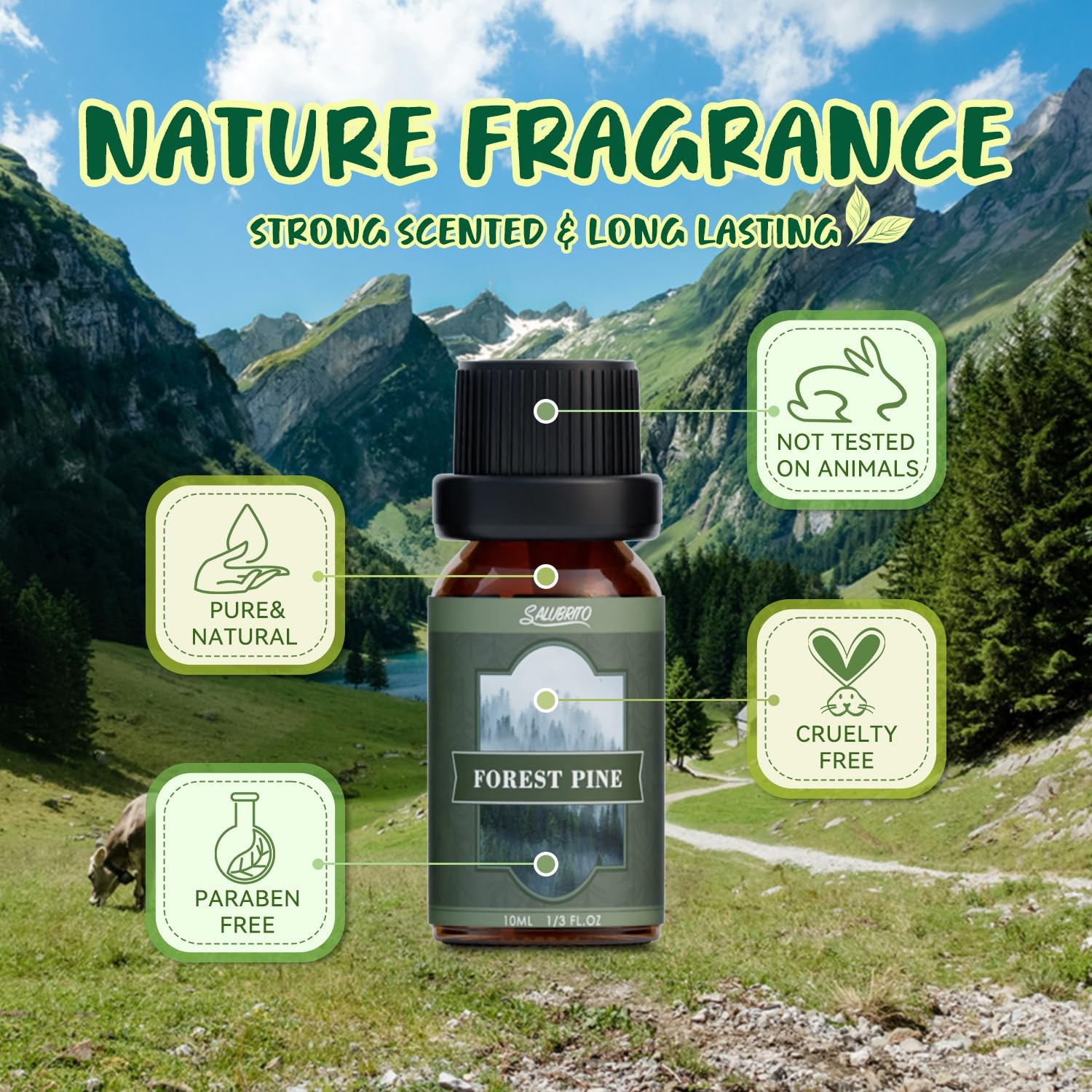 Mountain Air fragrance oil bottle from SALUBRITO Nature Oils Set