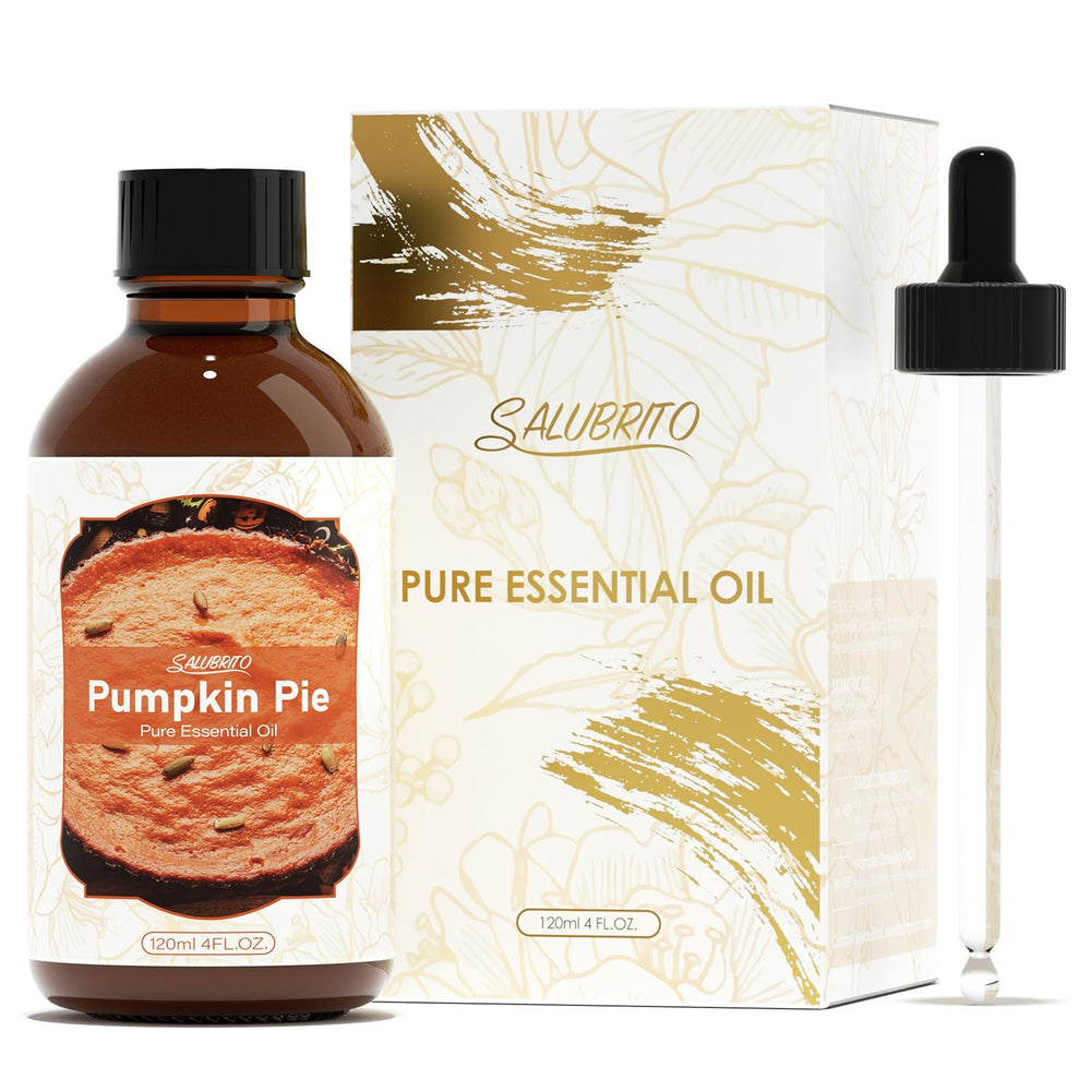 SALUBRITO Pumpkin Pie Essential Oil bottle with gold packaging, 4 oz (120 ml)