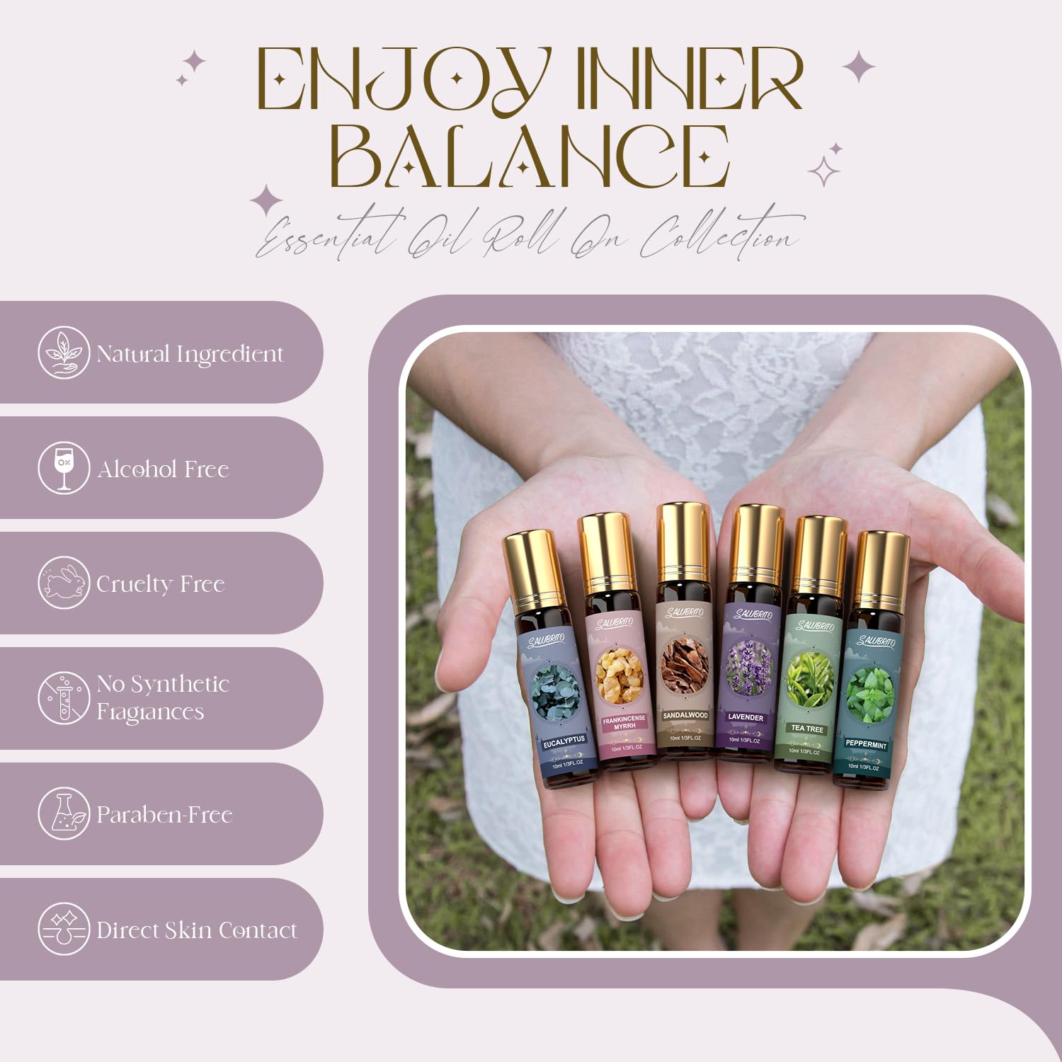 Individual roll-on bottles with lavender label