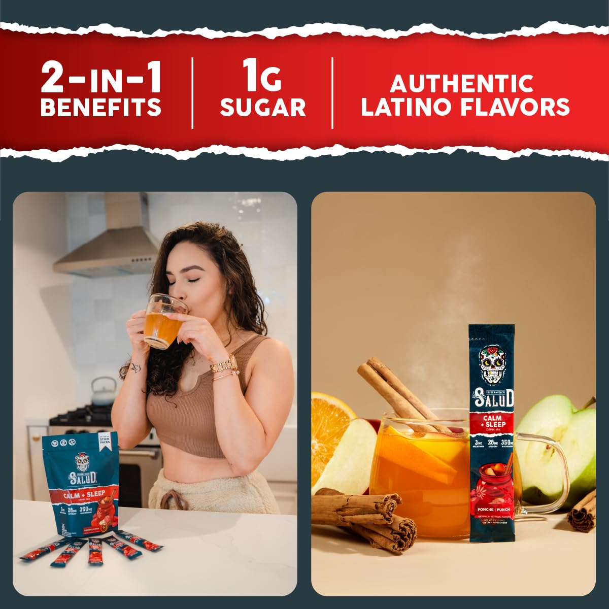 Salud label highlighting melatonin, Affron saffron extract, and L-theanine