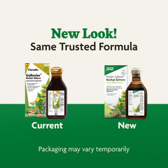 Vegan, non-GMO and alcohol-free icons on Floradix Gallexier packaging.