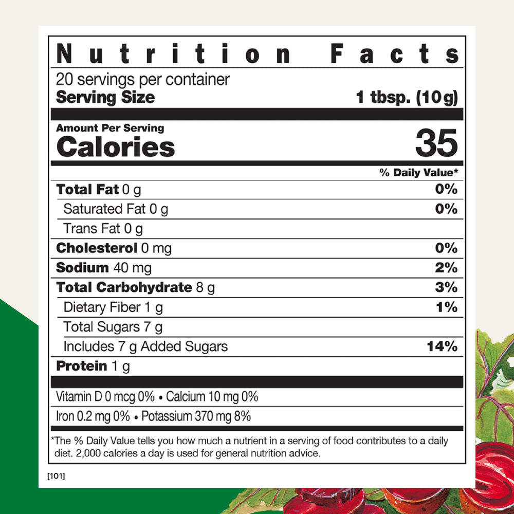 Back label showing ingredients and nutrition facts