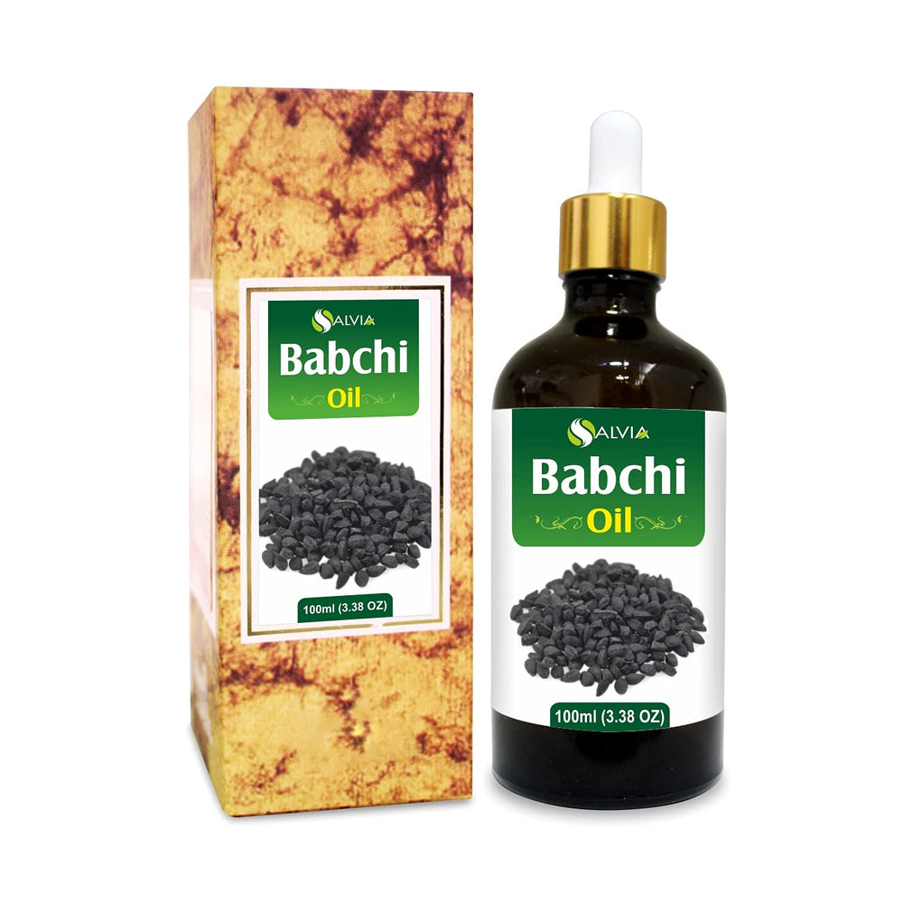 Salvia Babchi Oil bottle closeup shows pure carrier oil for skin and hair care.
