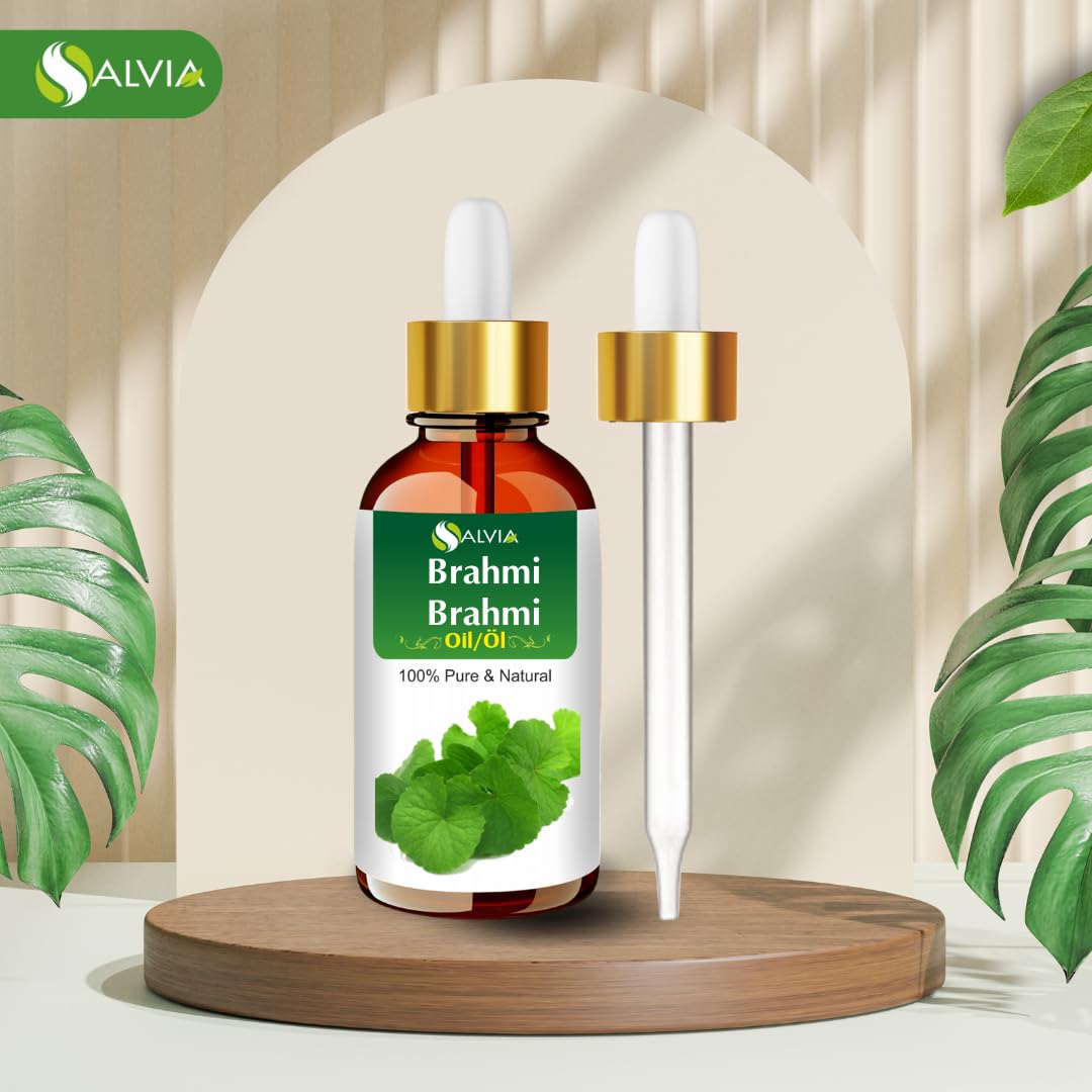 Close-up of Brahmi oil dropper and bottle