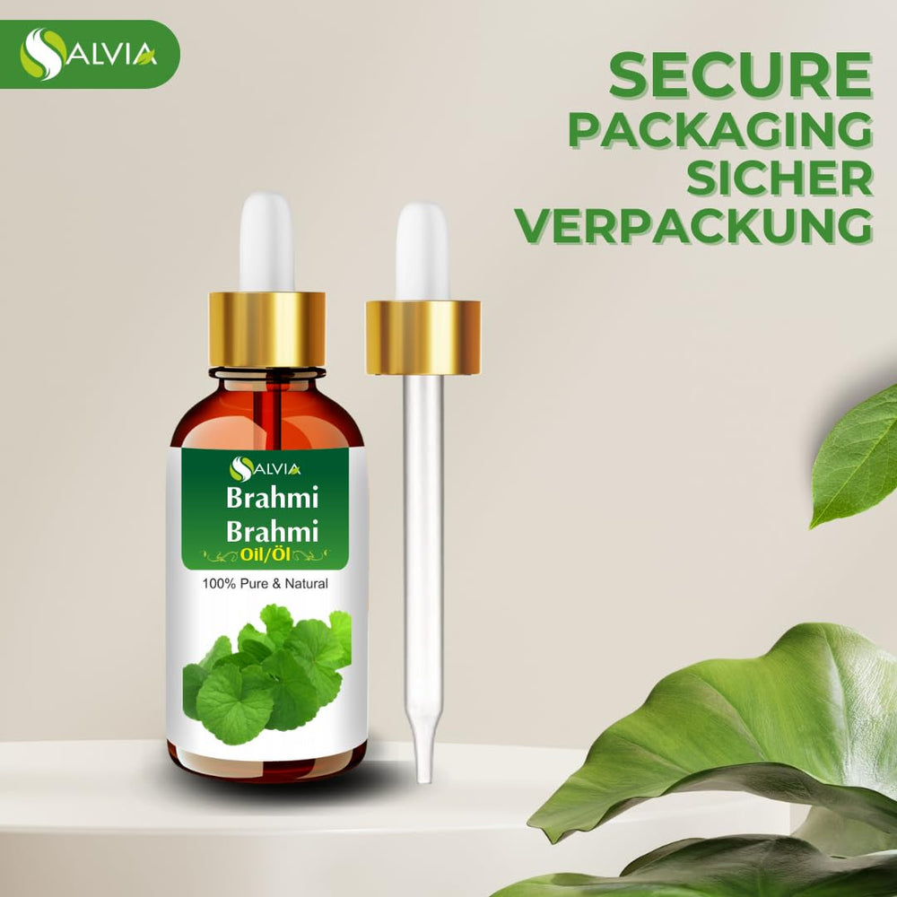 Lifestyle shot: Brahmi oil dropper on a clean countertop