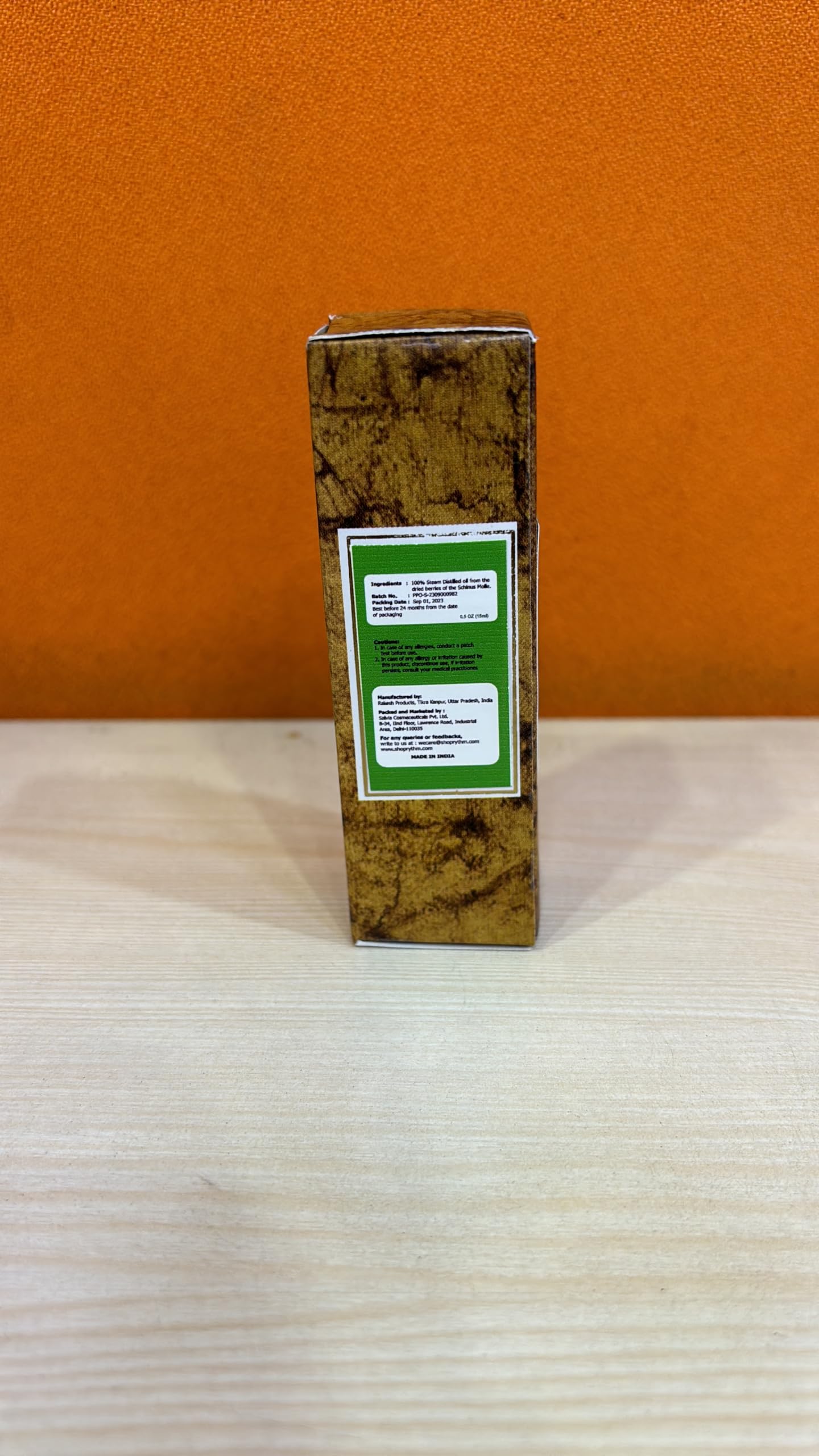 Label close-up of SALVIA Pink Peppercorn Essential Oil