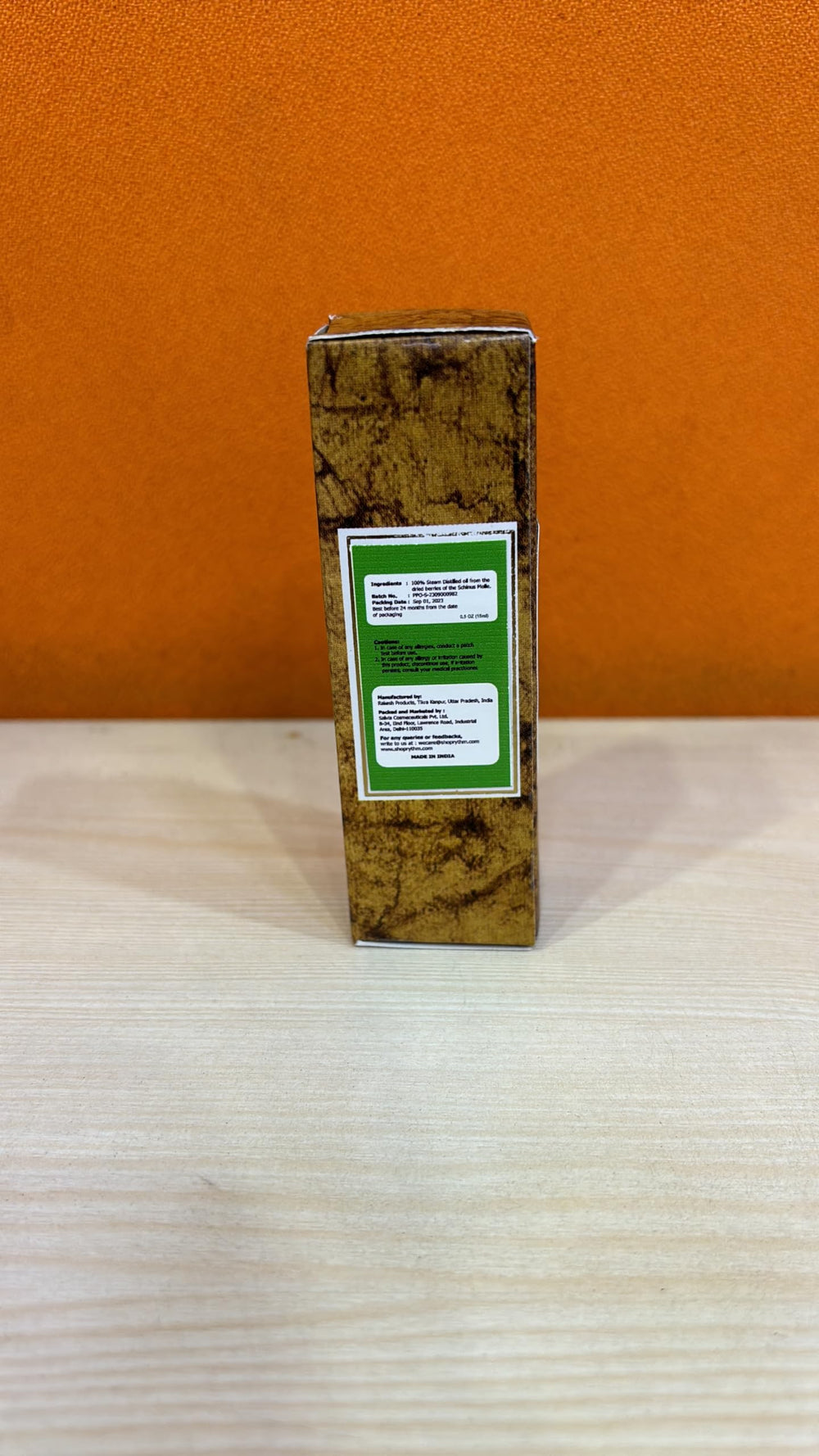 Label close-up of SALVIA Pink Peppercorn Essential Oil