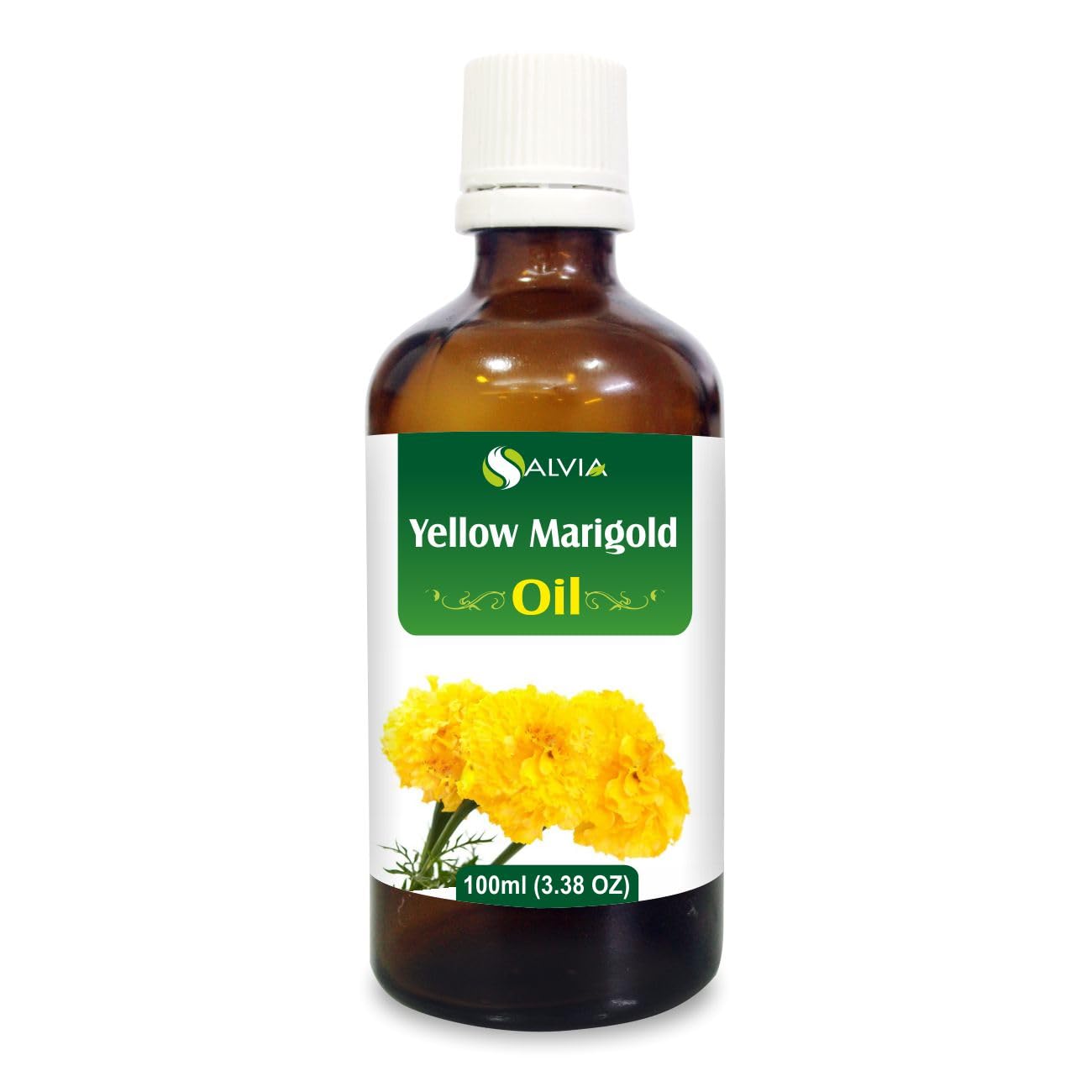 Salvia Yellow Marigold Oil bottle shows pure undiluted aroma ideal for diffuser use.