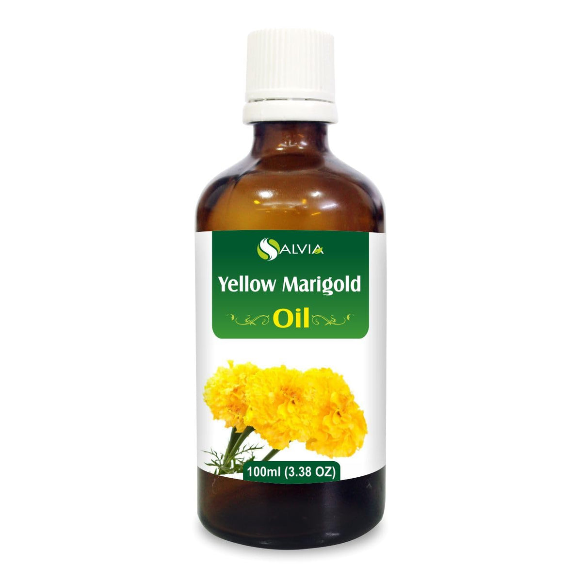 Salvia Yellow Marigold Oil bottle shows pure undiluted aroma ideal for diffuser use.