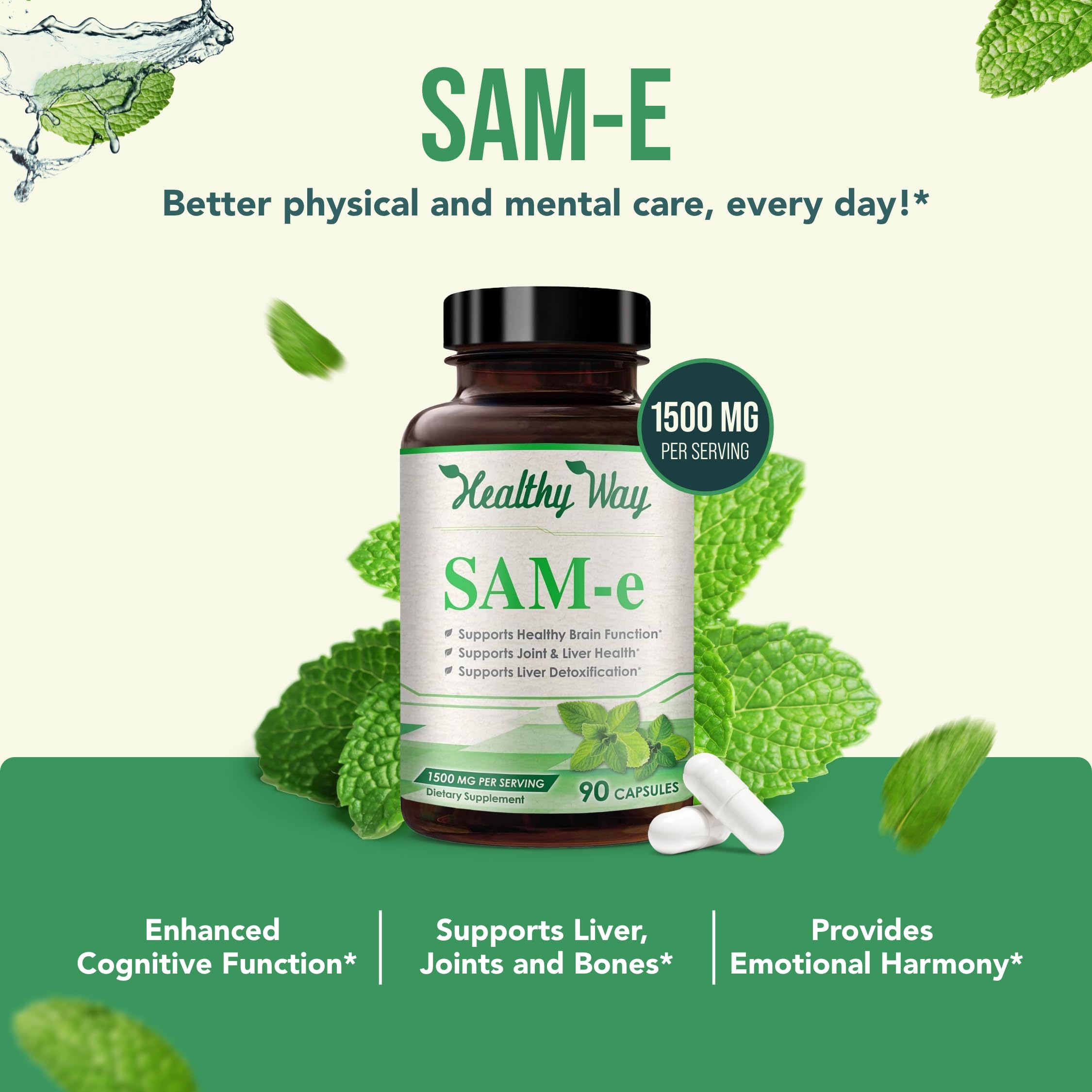 SAM-e 1500mg capsules labeled S-Adenosyl-L-Methionine