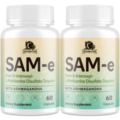 Product image showing SAM-e capsule complex with Ashwagandha, L-Theanine, Rhodiola, and St. John’s Wort