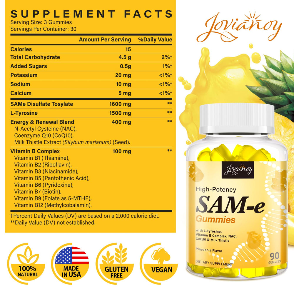 Close-up of SAM-e Gummies in a pineapple flavor