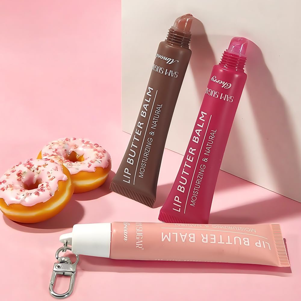 Sam Sugar non-sticky texture lip balm for feather-light comfort.