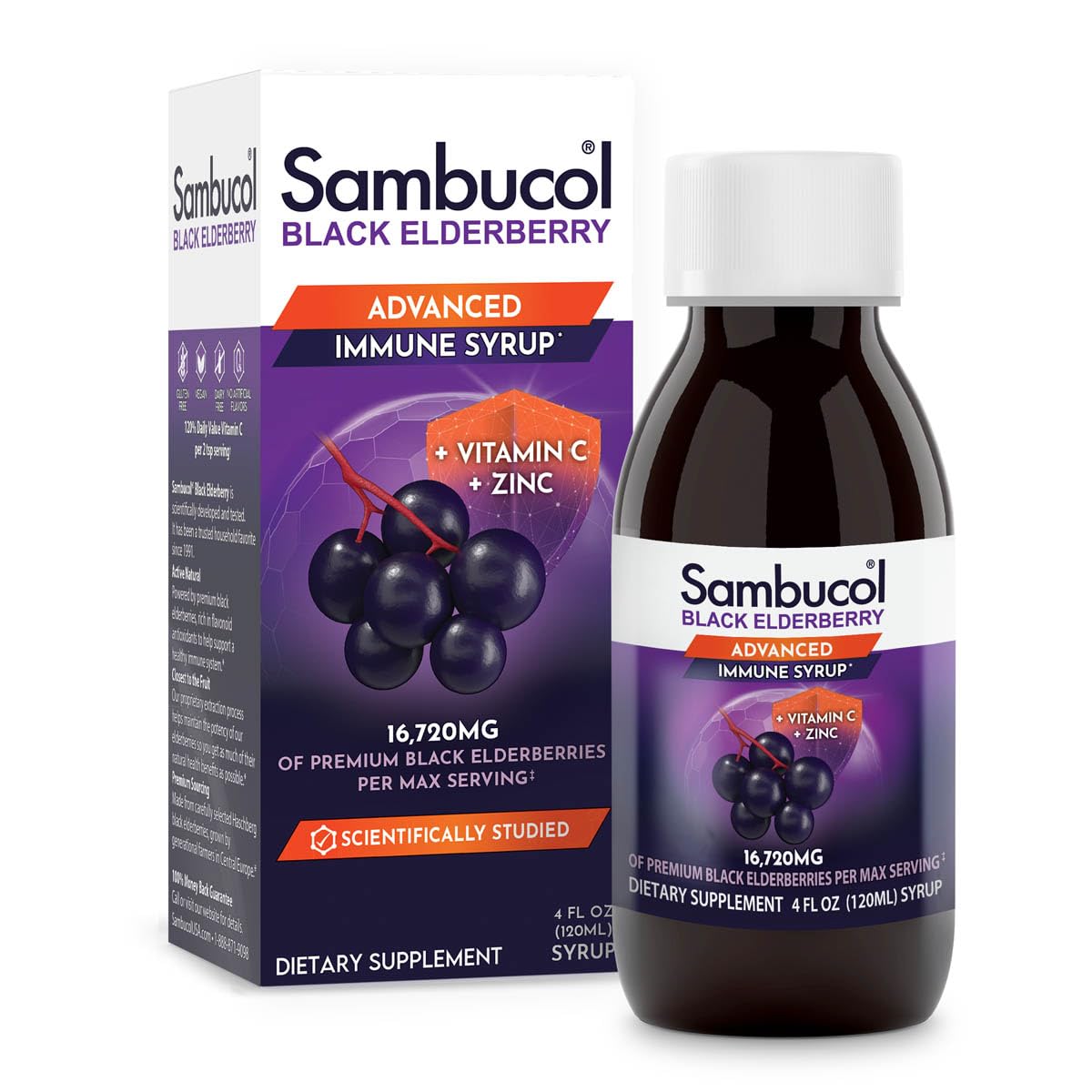 Sambucol Advanced Black Elderberry Syrup 4 oz bottle