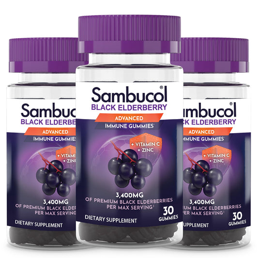 Sambucol Black Elderberry Gummies bottle label – 30-count, 3-pack