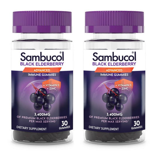 Front view of Sambucol Black Elderberry Gummies 30-count, 2-pack