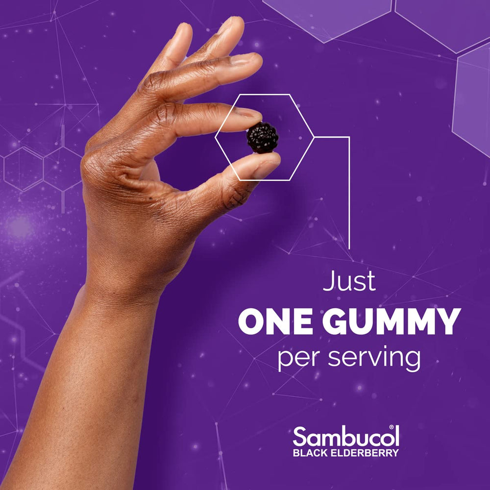 Gluten-free and vegan symbols on Sambucol gummies packaging